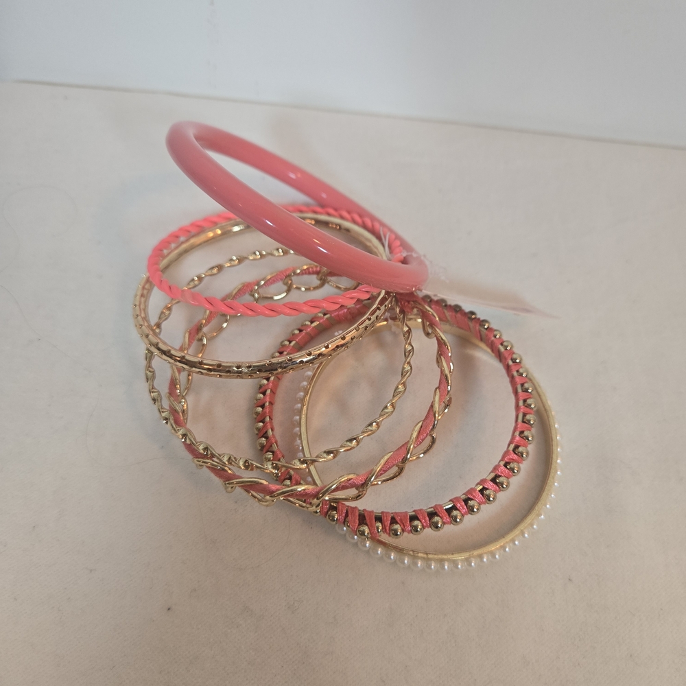 Set Of 8 Pink and Gold Bangle Set - Picture 4 of 6